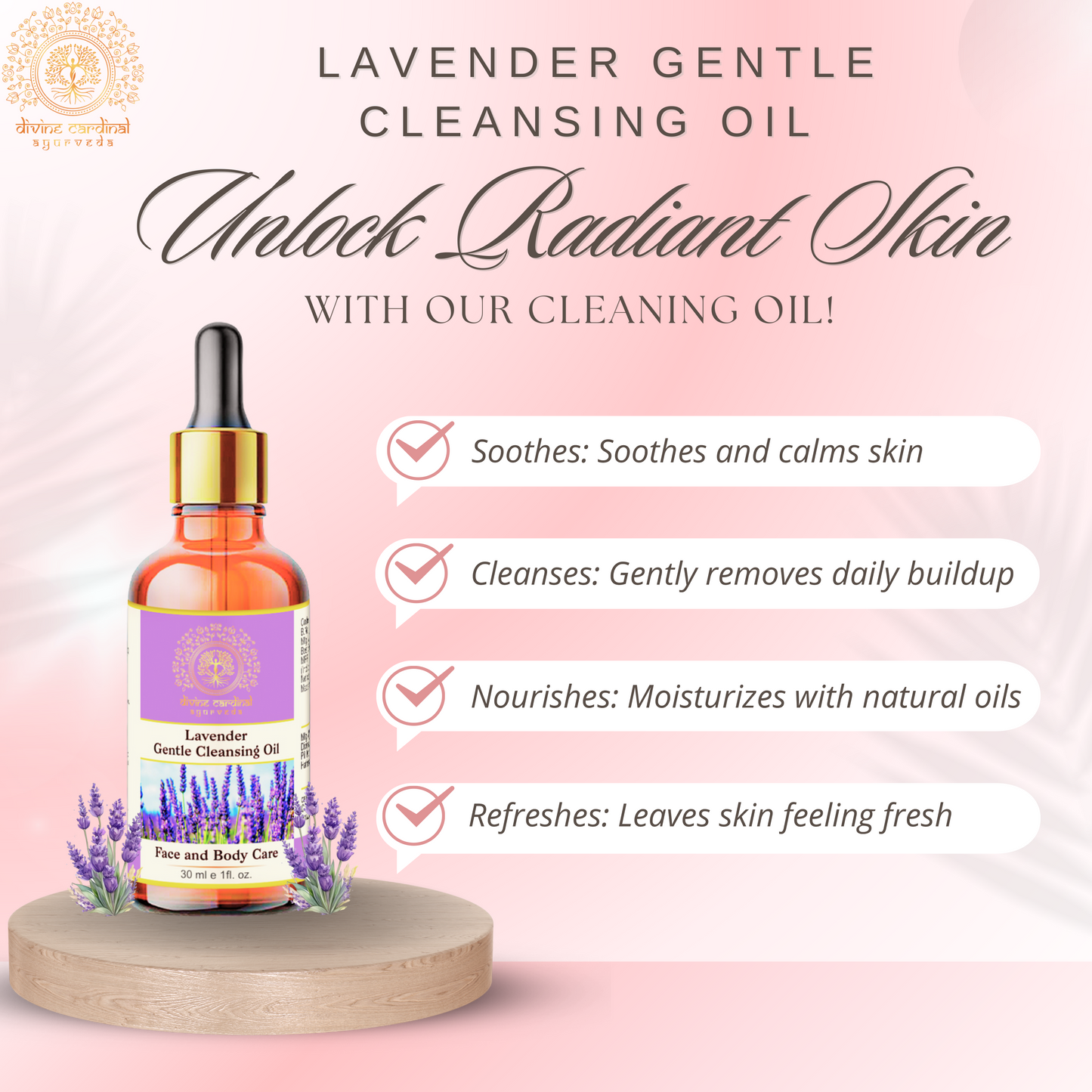 Organic lavender oil skin cleanser for hydration