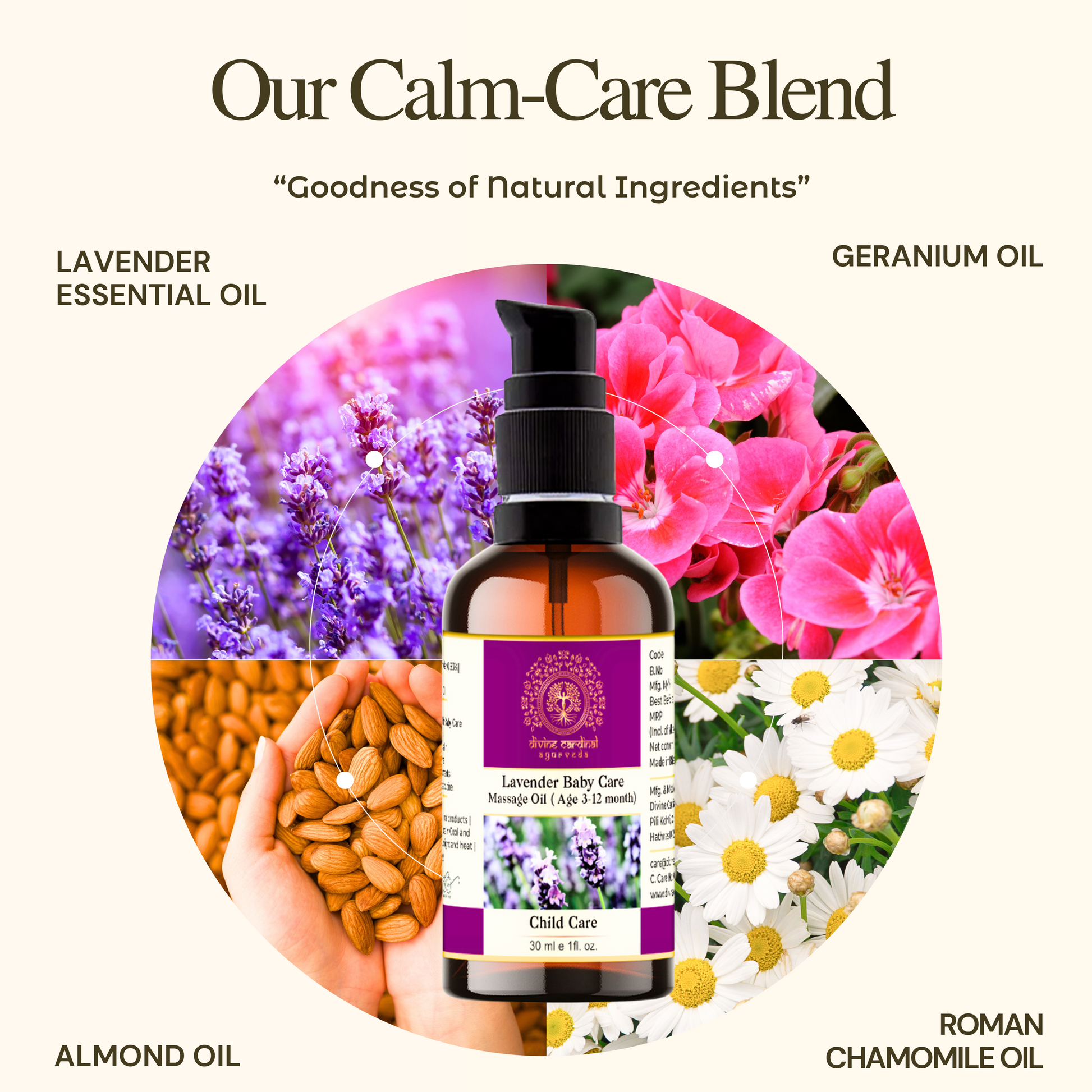 parent applying natural lavender baby oil, almond oil,  chamomile oil, geranium oil, natural ingredient, pure almond oil, ayurvedic massage oil