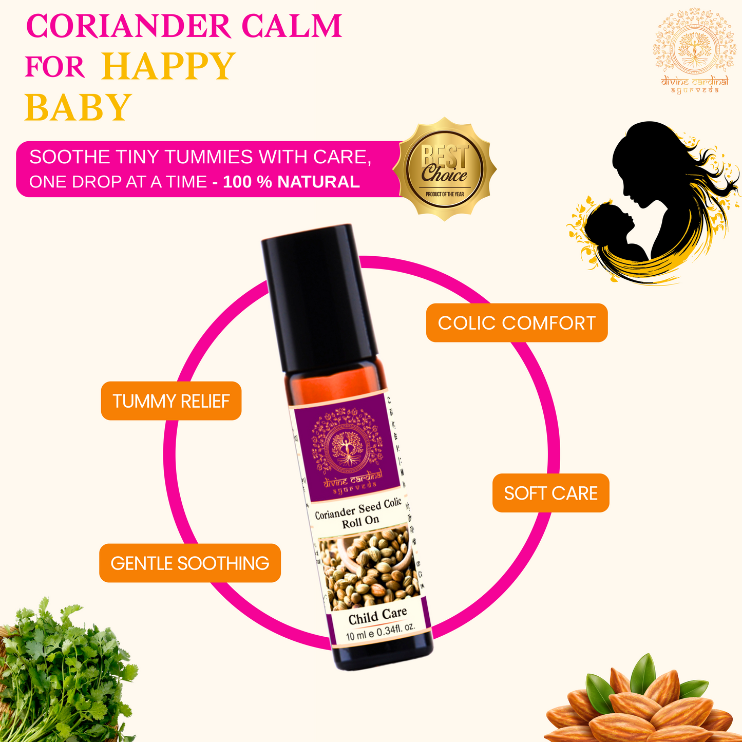 Baby gas relief oil with coriander seed essential oil