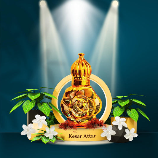 Divine Cardinal Kesar Attar perfume oil bottle, 12ml, traditional Indian saffron fragrance