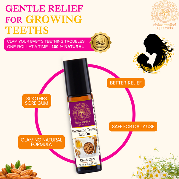 Natural chamomile ayurvedic oil for baby teething — Divine Cardinal roll on