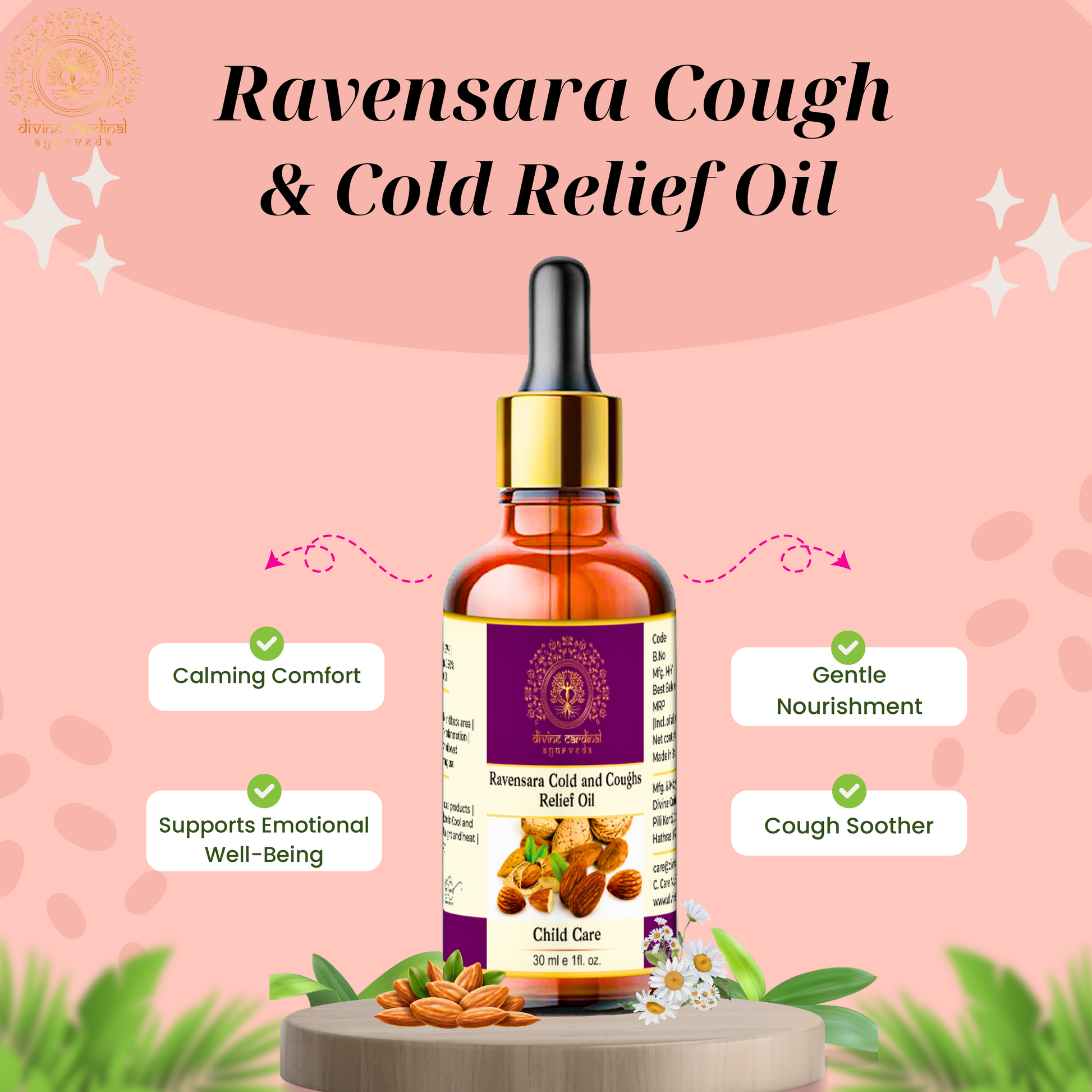 Ravensara essential oil applied to chest for cough relief.